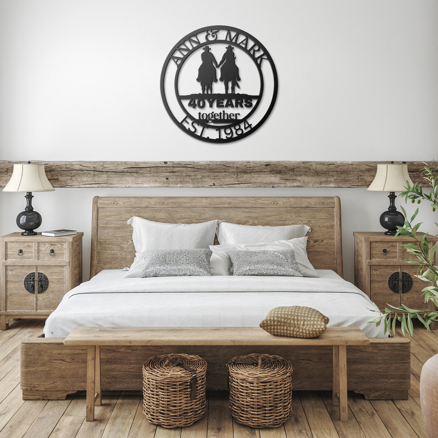 Custom 40th Wedding Anniversary Cowboy Metal Sign, Personalized 40th Husband and Wife Milestone Gift, Cowboy Metal Wall Art Sign For Parents