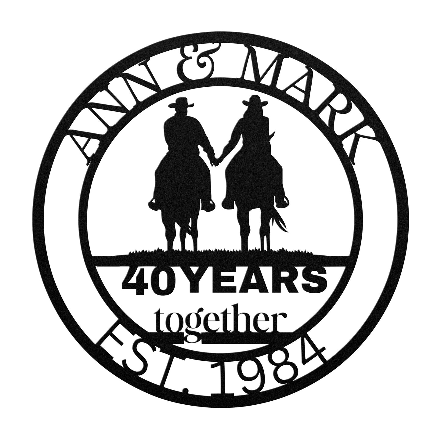 Custom 40th Wedding Anniversary Cowboy Metal Sign, Personalized 40th Husband and Wife Milestone Gift, Cowboy Metal Wall Art Sign For Parents