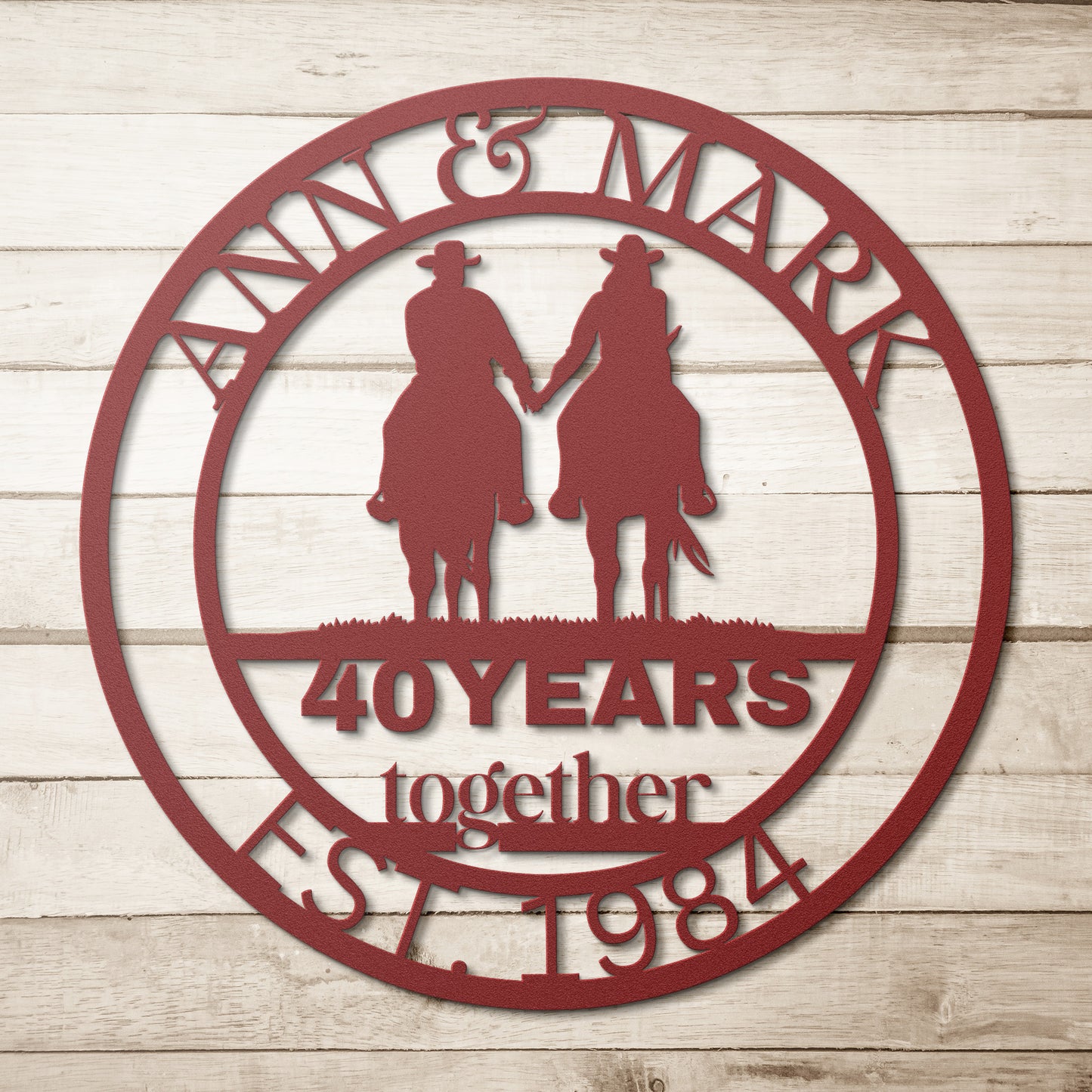 Custom 40th Wedding Anniversary Cowboy Metal Sign, Personalized 40th Husband and Wife Milestone Gift, Cowboy Metal Wall Art Sign For Parents