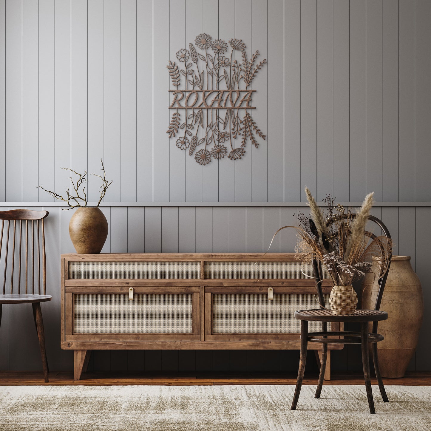 Custom Floral Wall Art, Personalized Floral Family Sign, Living Room and Kitchen Decoration