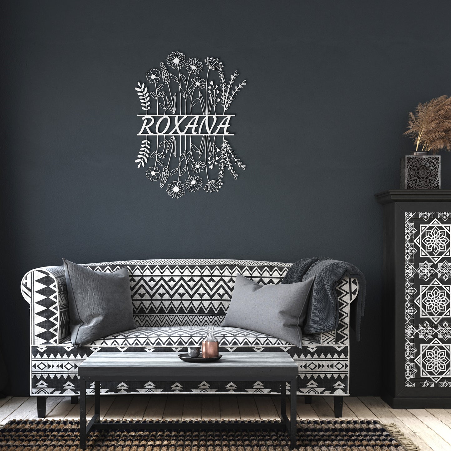 Custom Floral Wall Art, Personalized Floral Family Sign, Living Room and Kitchen Decoration
