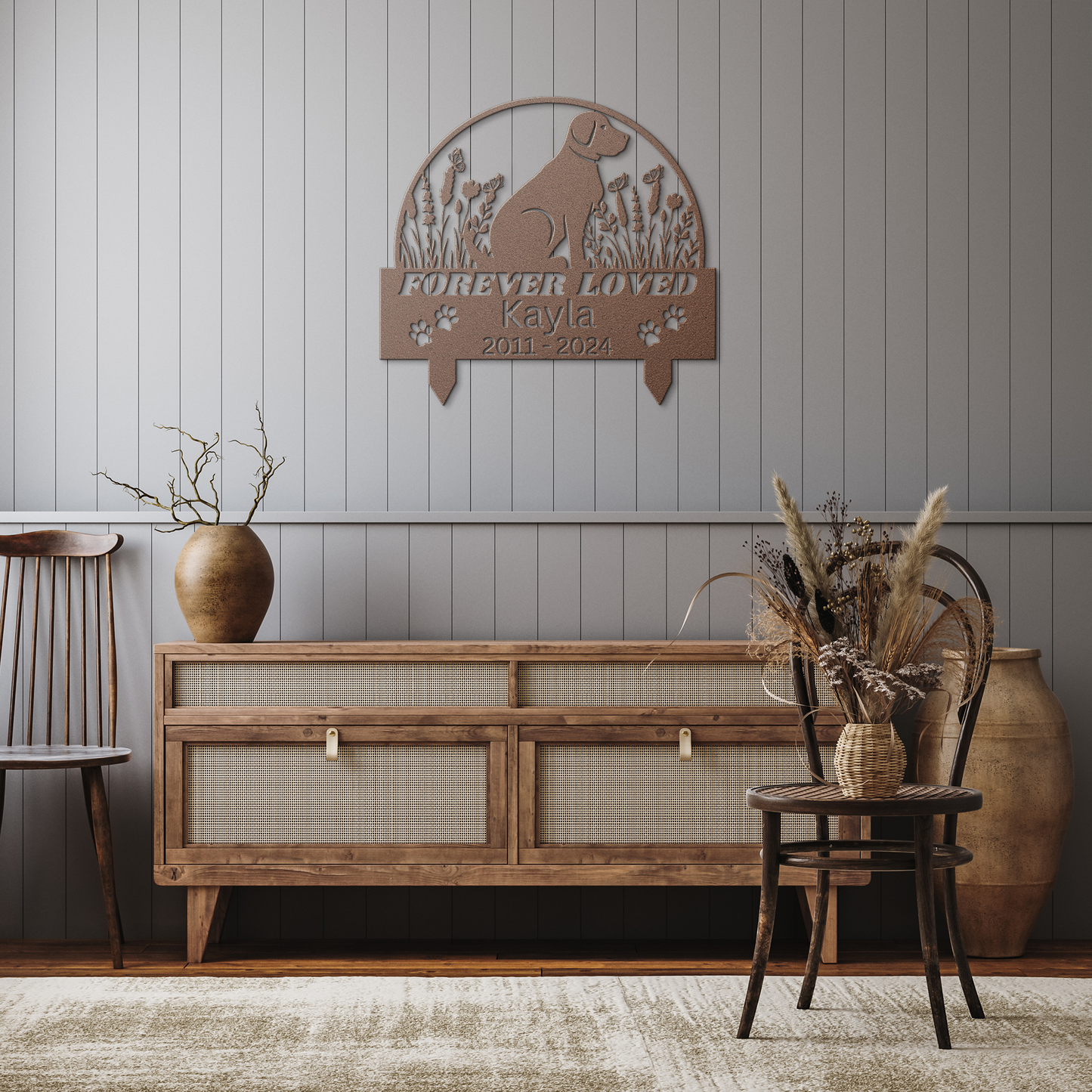 Custom_Golden_Retriever_Dog_Memorial_Sta_Copper_Rustic_Hallway_Mockup.png