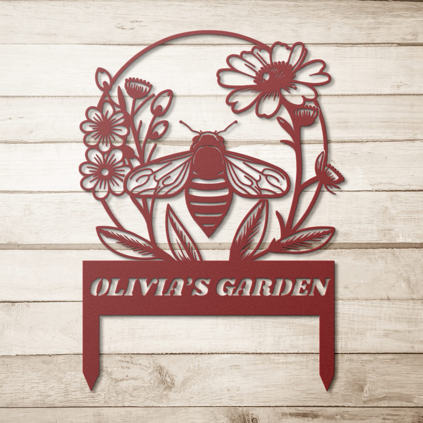 Custom_Metal_Garden_Sign_with_Stakes_Pe_Red_Simple_Wood_BKGD_Mockup.png