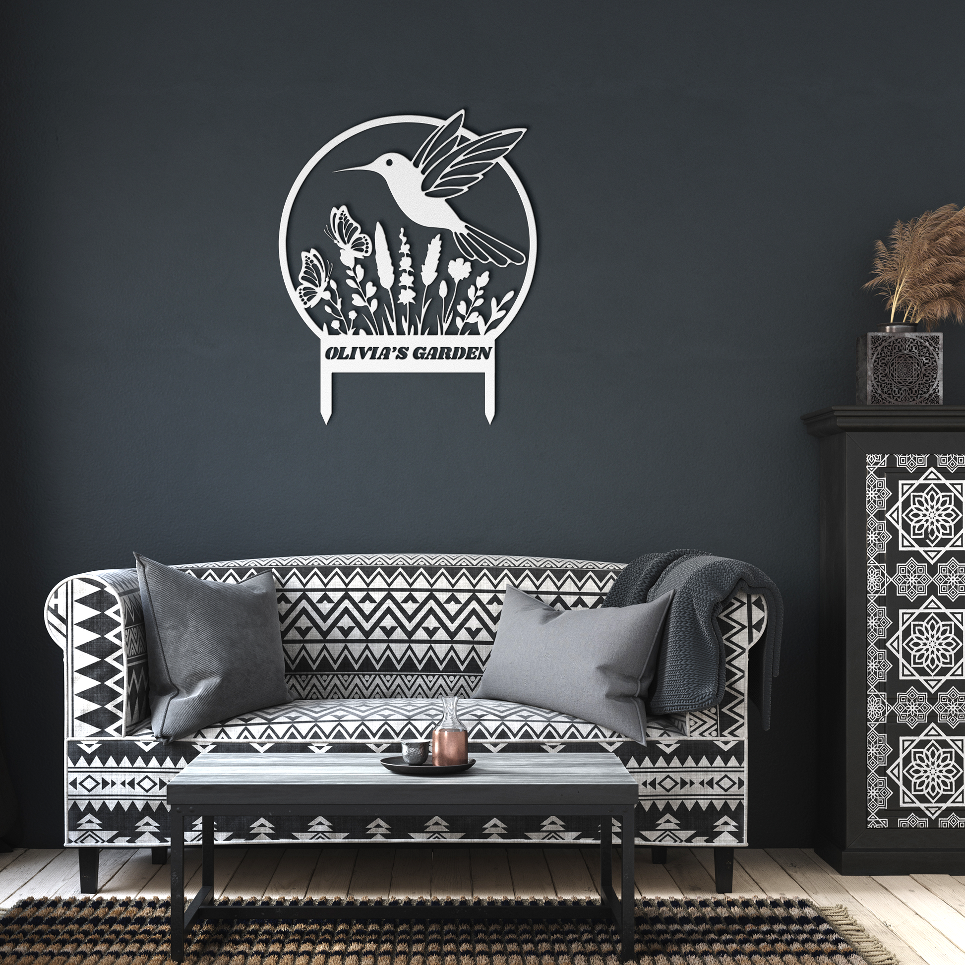 Custom_Metal_Garden_Sign_with_Stakes_Pe_White_Dark_Living_Room_Mockup.png