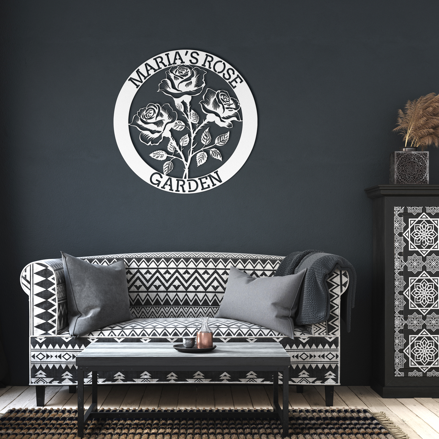 Custom_Rose_Monogram_Rose_Metal_Sign_G_White_Dark_Living_Room_Mockup.png