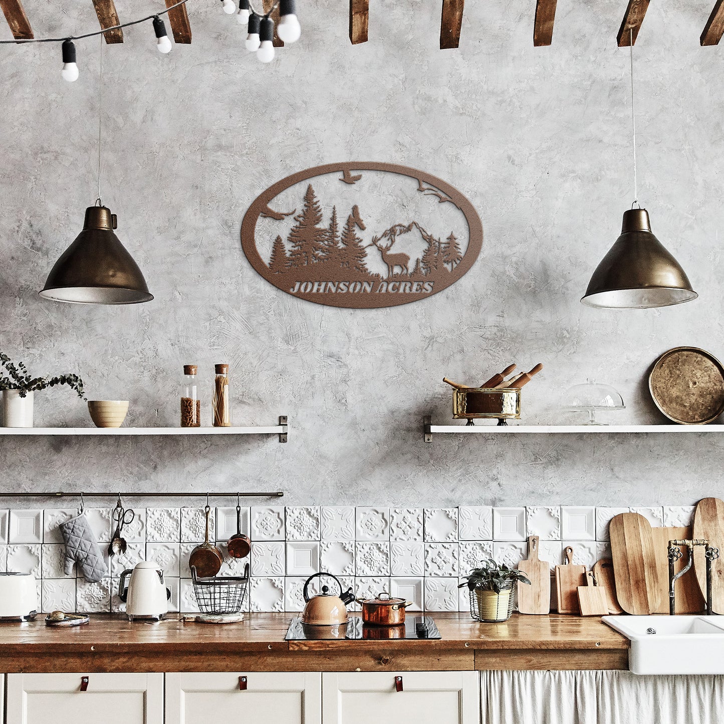 Customized Name Buck Mountain Metal Hanging Sign, Farmhouse Ranch sign, House Number sign