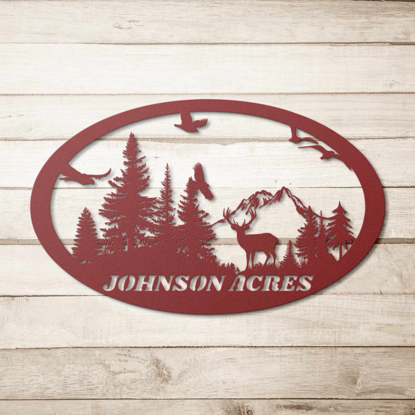 Customized Name Buck Mountain Metal Hanging Sign, Farmhouse Ranch sign, House Number sign