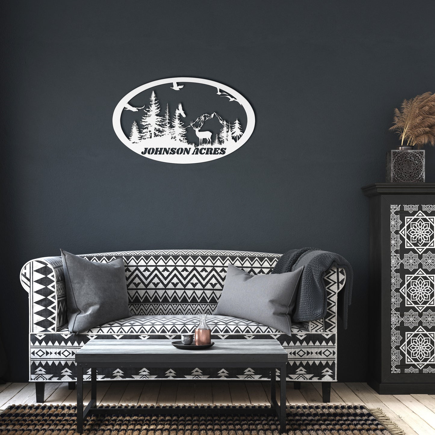 Customized Name Buck Mountain Metal Hanging Sign, Farmhouse Ranch sign, House Number sign