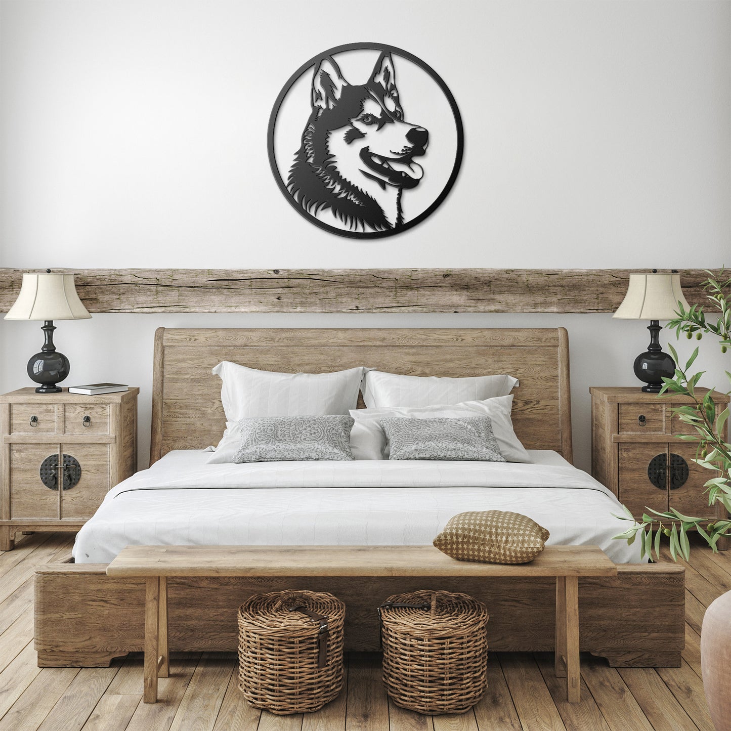 Cute Siberian Husky Dog Pet Portrait Metal Sign, Husky Silhouette Round Metal Sign, Custom Text Or Address, Pet Owner Gift, Dog Metal Wall Art