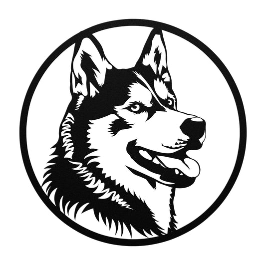 Cute Siberian Husky Dog Pet Portrait Metal Sign, Husky Silhouette Round Metal Sign, Custom Text Or Address, Pet Owner Gift, Dog Metal Wall Art