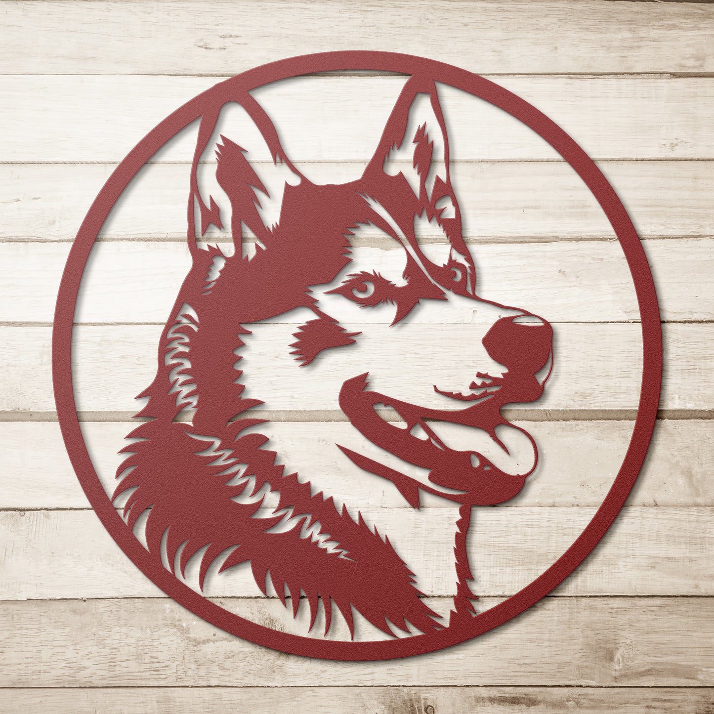 Cute Siberian Husky Dog Pet Portrait Metal Sign, Husky Silhouette Round Metal Sign, Custom Text Or Address, Pet Owner Gift, Dog Metal Wall Art