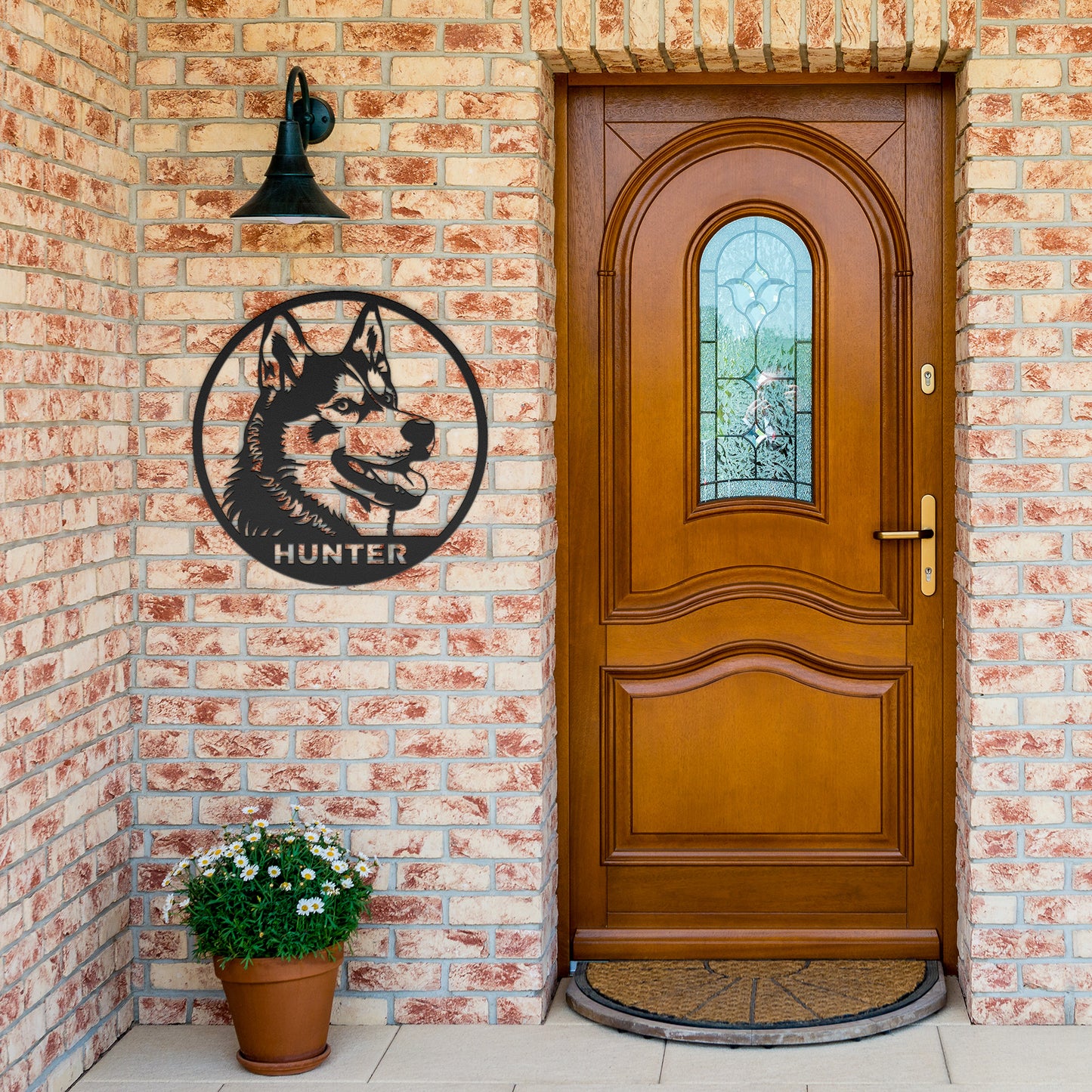 Cute Siberian Husky Portrait Metal Sign, Husky Silhouette Round Metal Sign, Pet Memorial, Custom Text Or Address, Pet Owner Gift, Dog Metal Wall Art