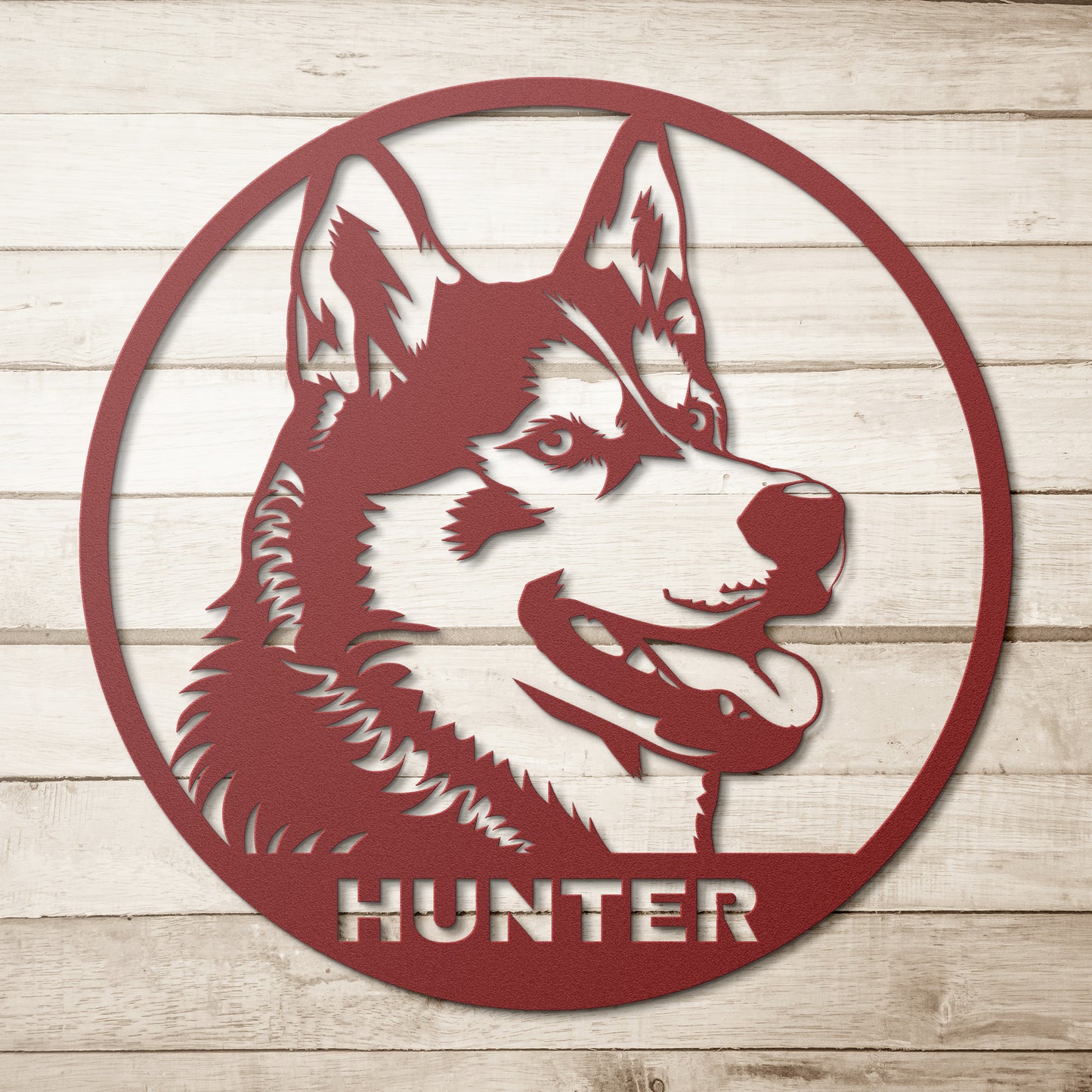 Cute Siberian Husky Portrait Metal Sign, Husky Silhouette Round Metal Sign, Pet Memorial, Custom Text Or Address, Pet Owner Gift, Dog Metal Wall Art