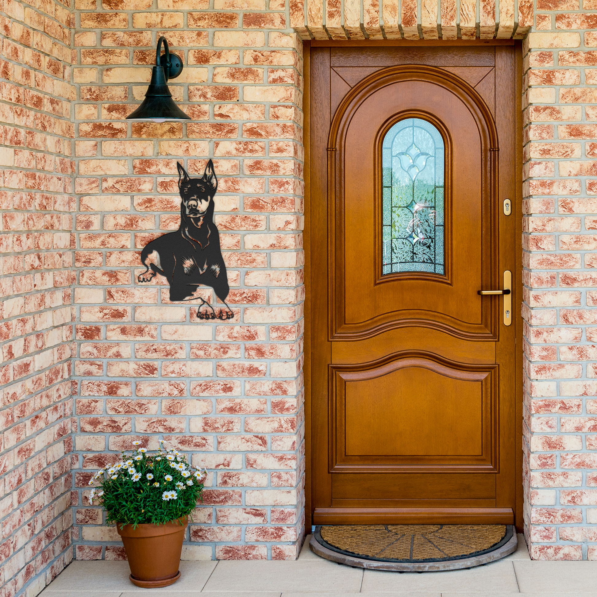 Doberman_Pinscher_Metal_Sign_Doberman_D_Black_Brick_Entrance_Mockup.png