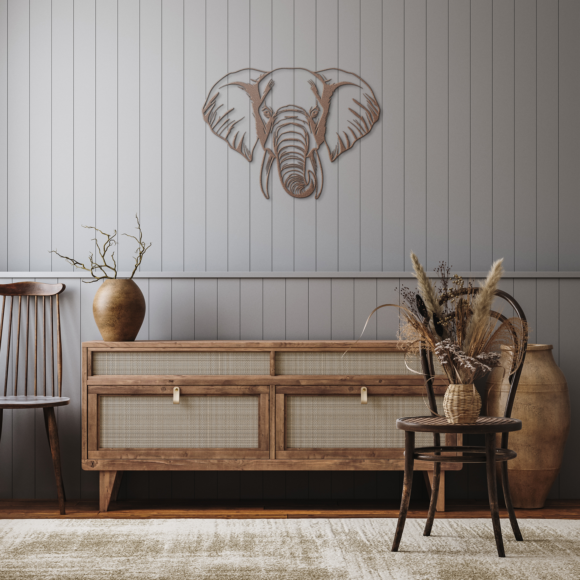 Elephant_Head_Metal_Wall_Art_Wildlife_L_Copper_Rustic_Hallway_Mockup.png