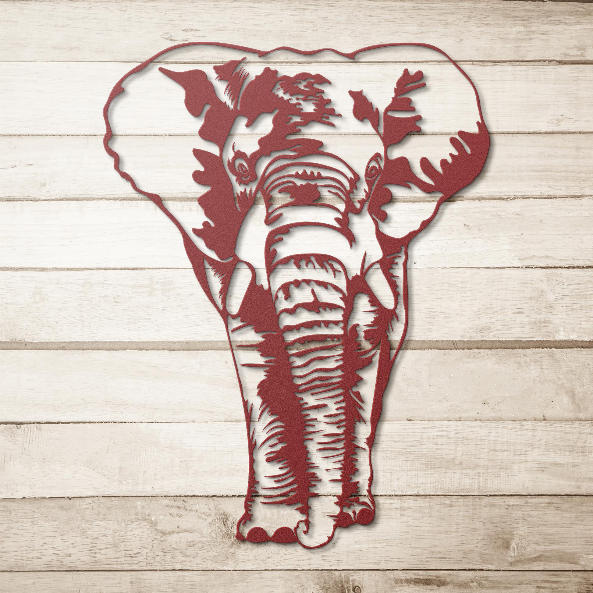 Elephant_Metal_Wall_Art_Wildlife_Lover__Red_Simple_Wood_BKGD_Mockup.png