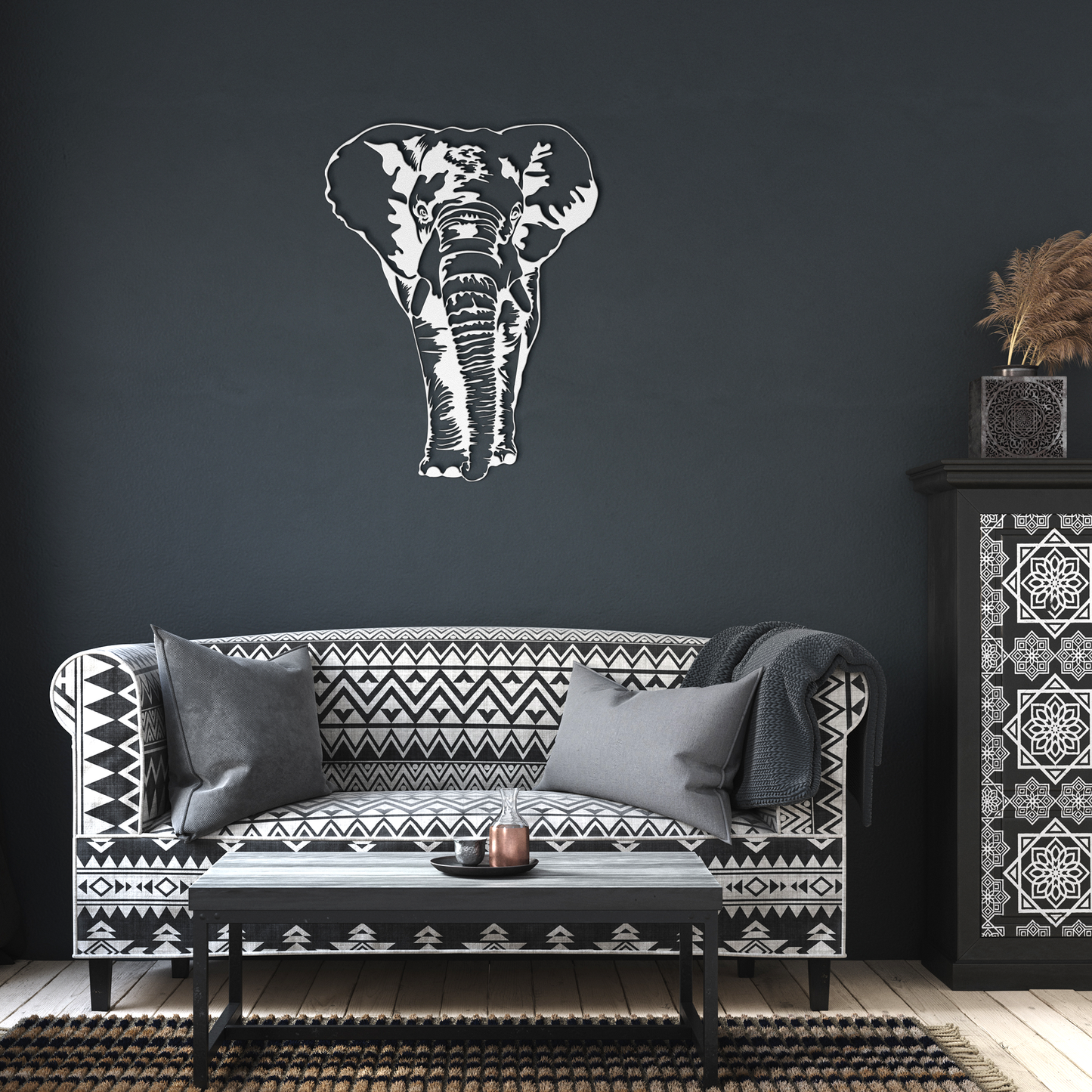 Elephant_Metal_Wall_Art_Wildlife_Lover__White_Dark_Living_Room_Mockup.png