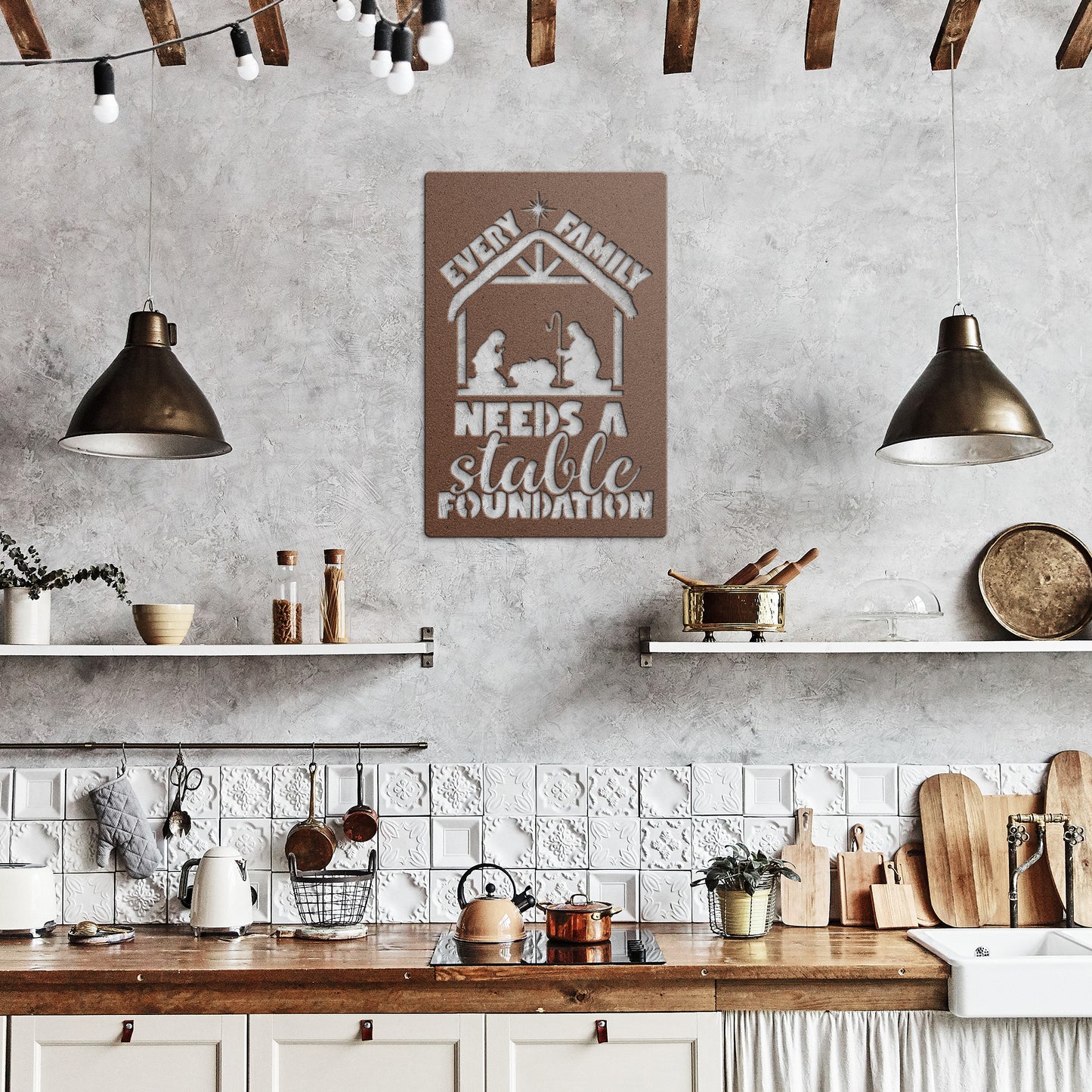 Every Family Needs A Stable Foundation Metal Sign, Jesus Nativity scene, Xmas Jesus, Christian Sign, Metal Wall Art, Housewarming Gift,