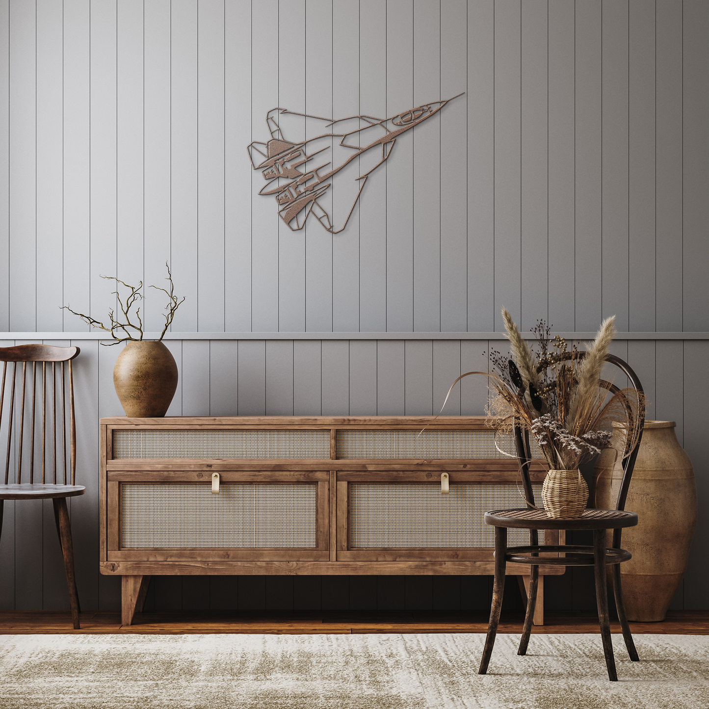 Fighter_Jet_Aircraft_Metal_Wall_Art_Gif_Copper_Rustic_Hallway_Mockup.png