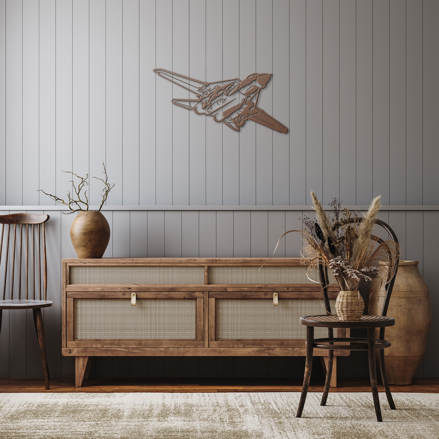 Fighter_Jet_Aircraft_Metal_Wall_Art_Gif_Copper_Rustic_Hallway_Mockup.png
