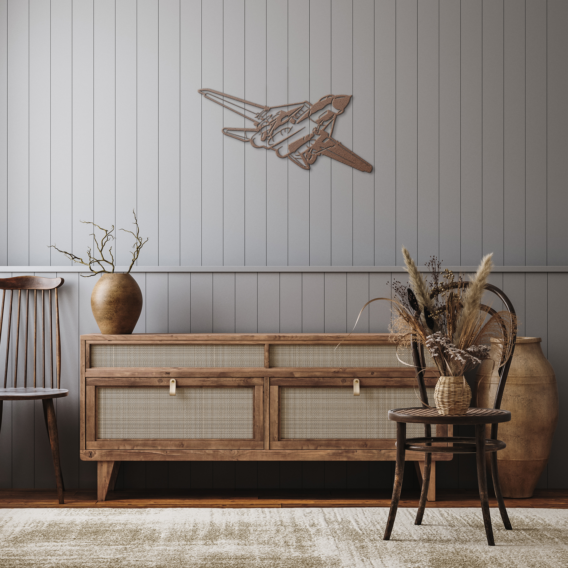 Fighter_Jet_Aircraft_Metal_Wall_Art_Gif_Copper_Rustic_Hallway_Mockup.png
