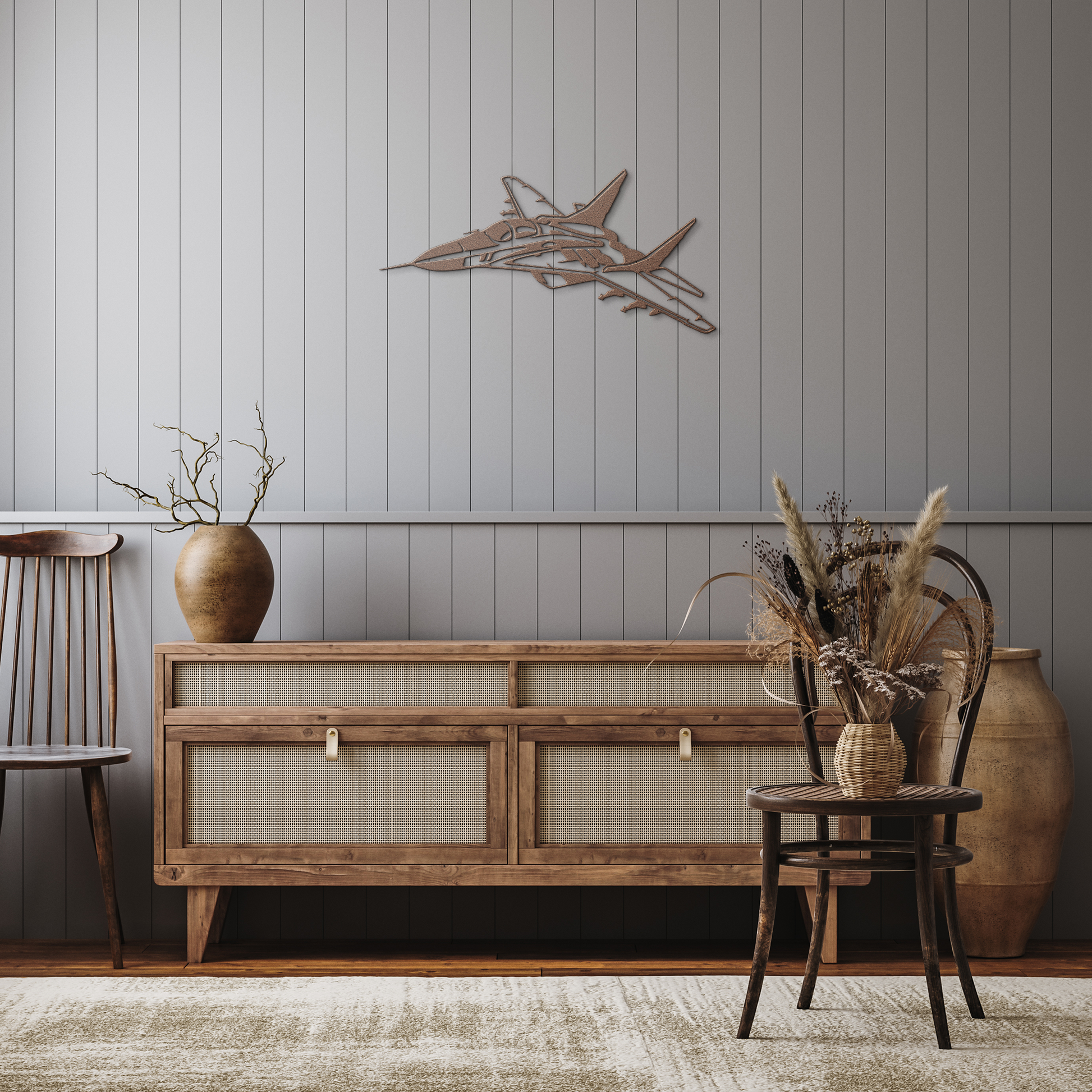 Fighter_Jet_Aircraft_Metal_Wall_Art_Gif_Copper_Rustic_Hallway_Mockup.png