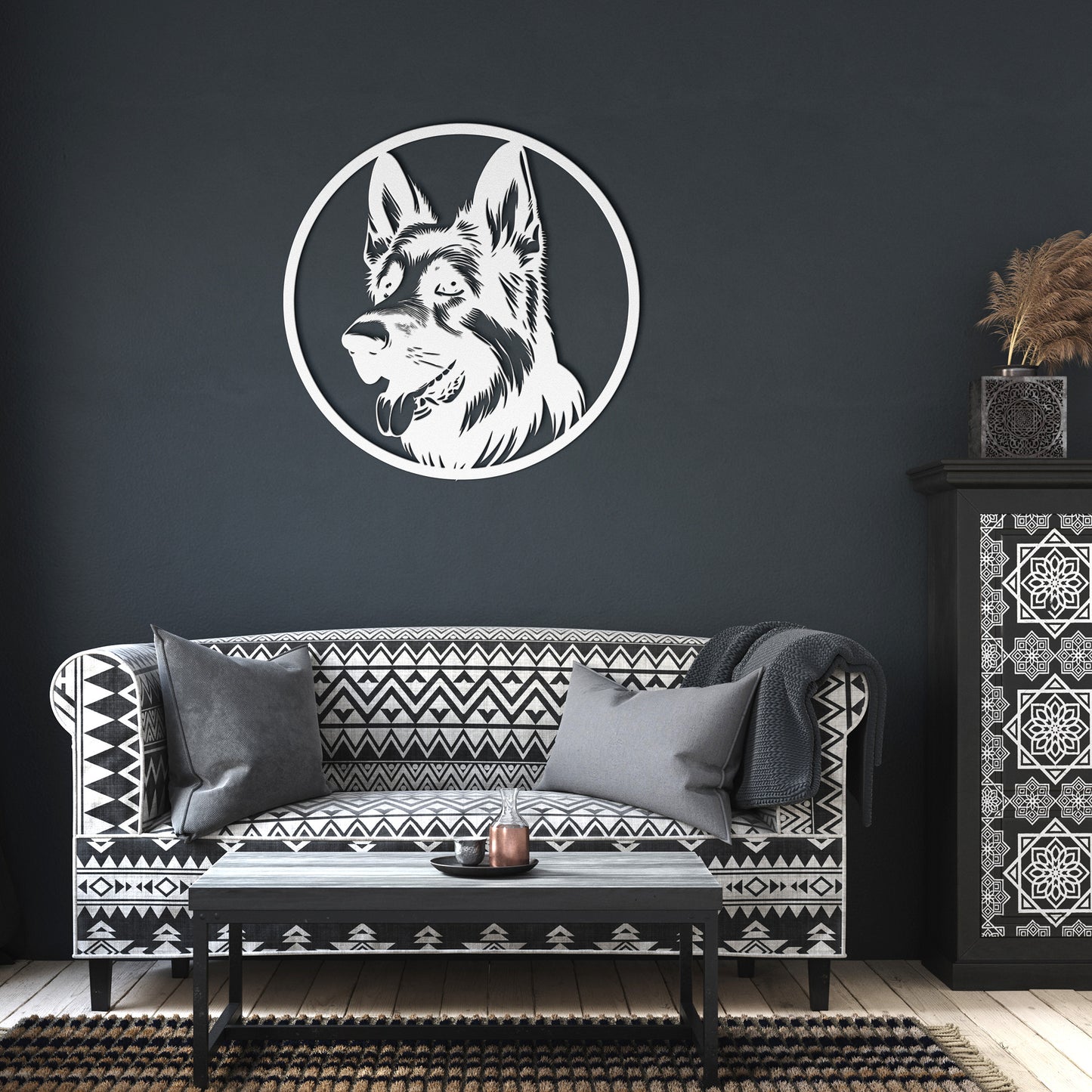 German Shepherd Dog Silhouette Metal Sign