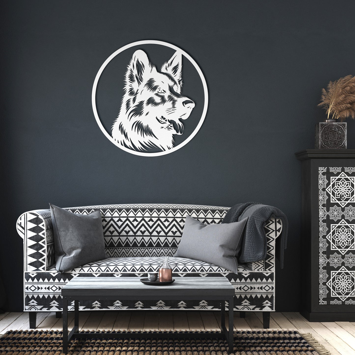German Shepherd Dog Silhouette Metal Sign
