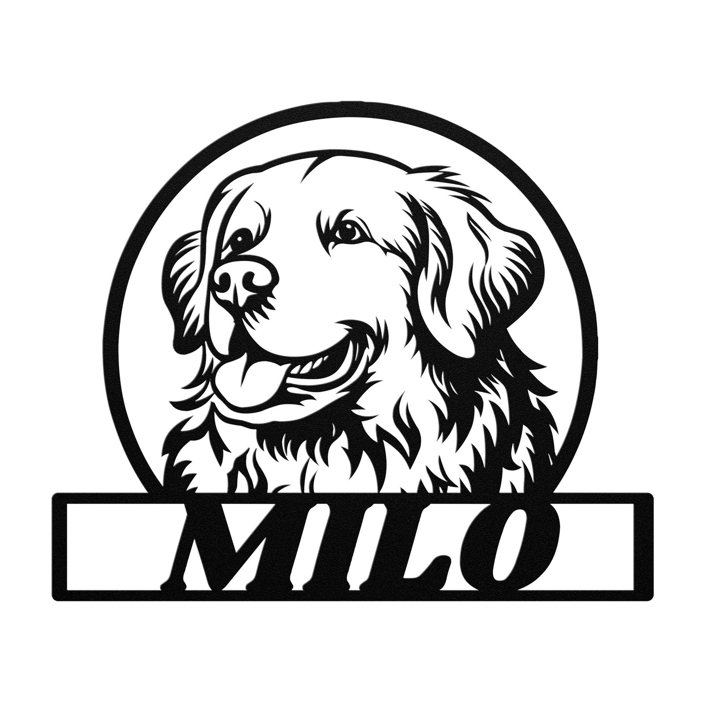 Golden Retriever Dog Silhouette Round Metal Sign, Custom Text Or Address, Pet Owner Gift, Dog Metal Wall Art