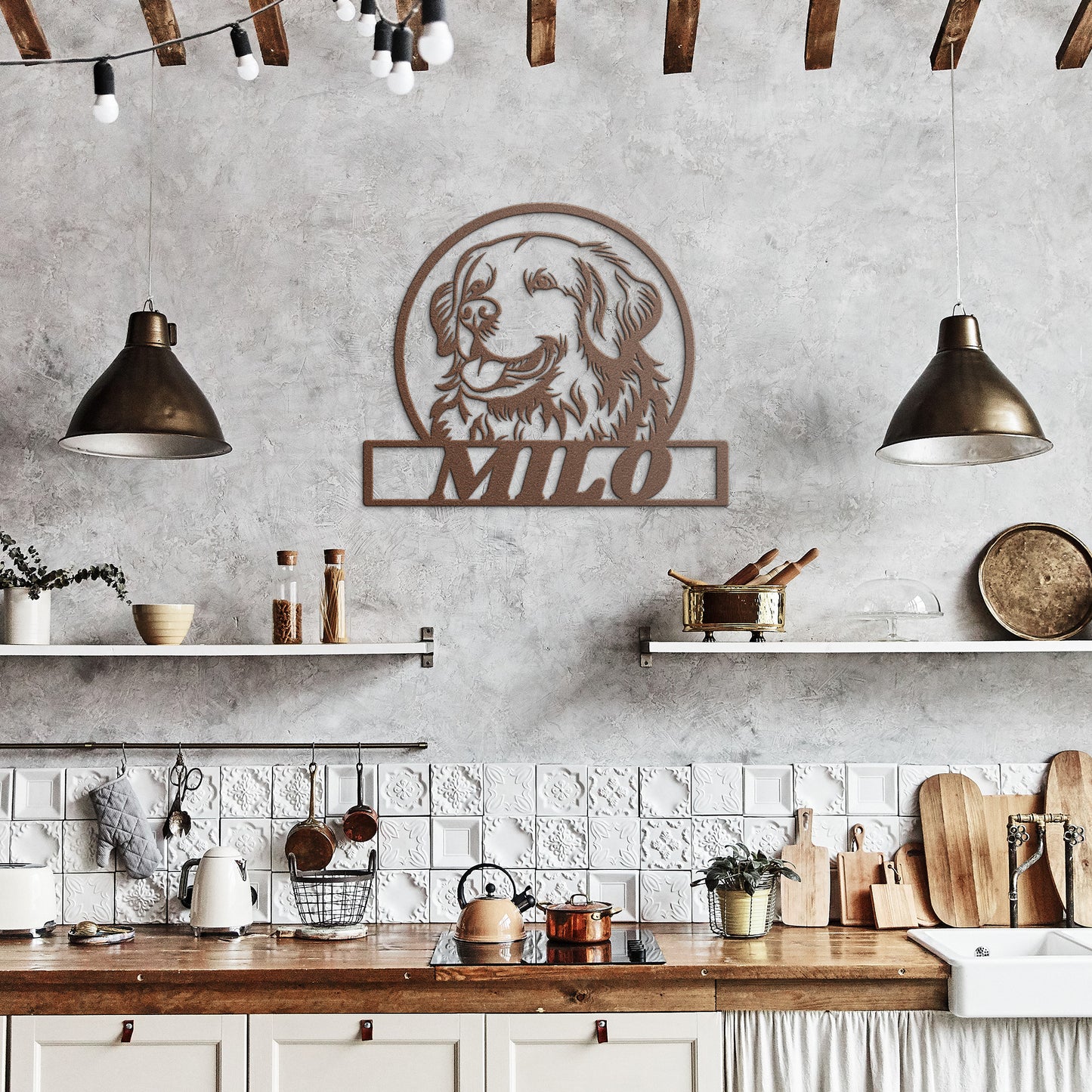 Golden Retriever Dog Silhouette Round Metal Sign, Custom Text Or Address, Pet Owner Gift, Dog Metal Wall Art