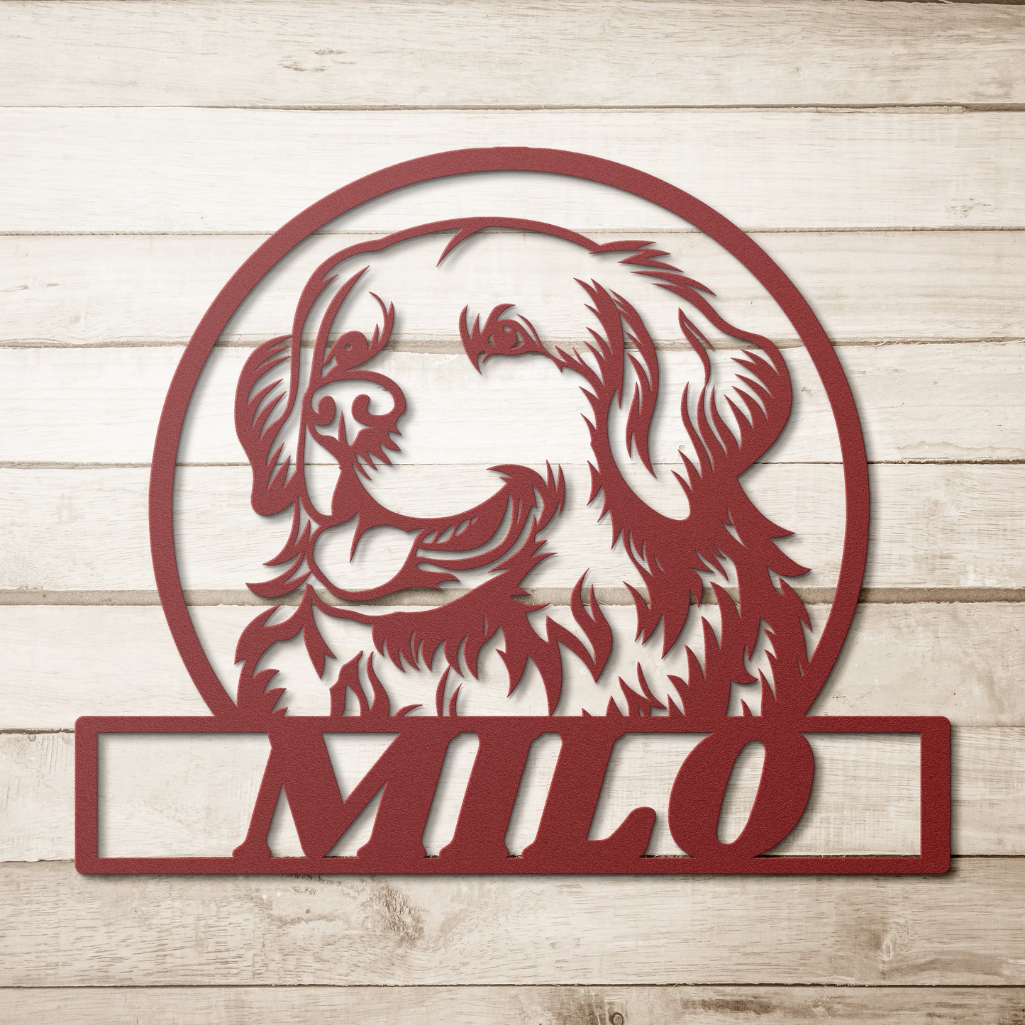 Golden Retriever Dog Silhouette Round Metal Sign, Custom Text Or Address, Pet Owner Gift, Dog Metal Wall Art