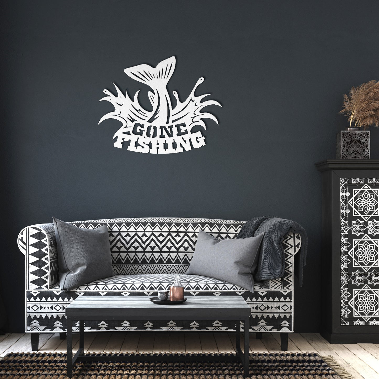 Gone fishing wall sign, Metal Fishing Sign, Metal Fish Decor, Backyard Sign