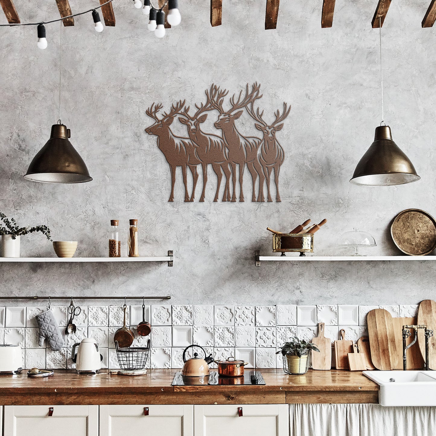 Group of Deer Elk Metal Sign, Deer Buck Art, Cabin Decoration, Housewarming Gift