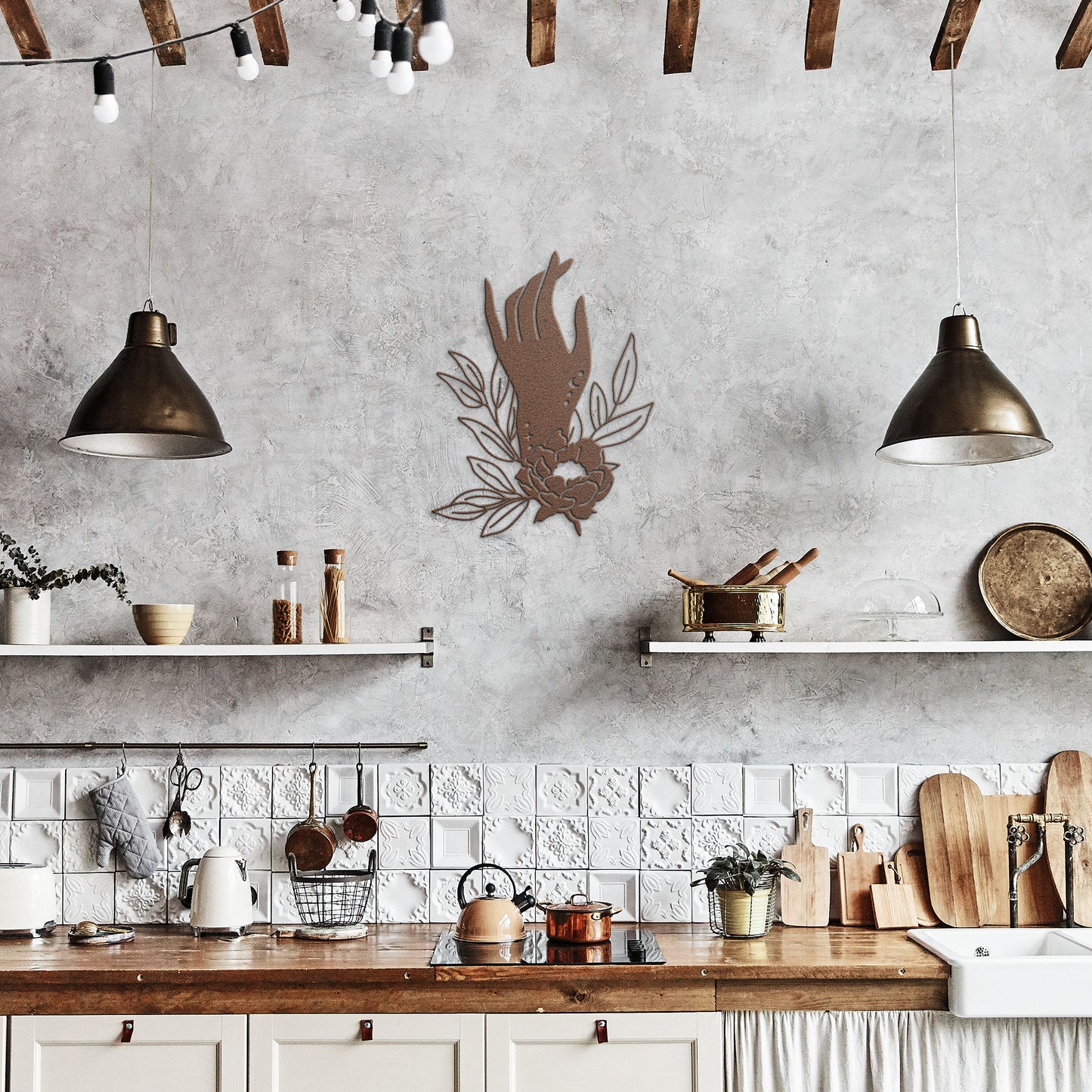 Hand and Flower celestial metal sign, Celestial Art, Home Decor, Metal Sign Wall Art