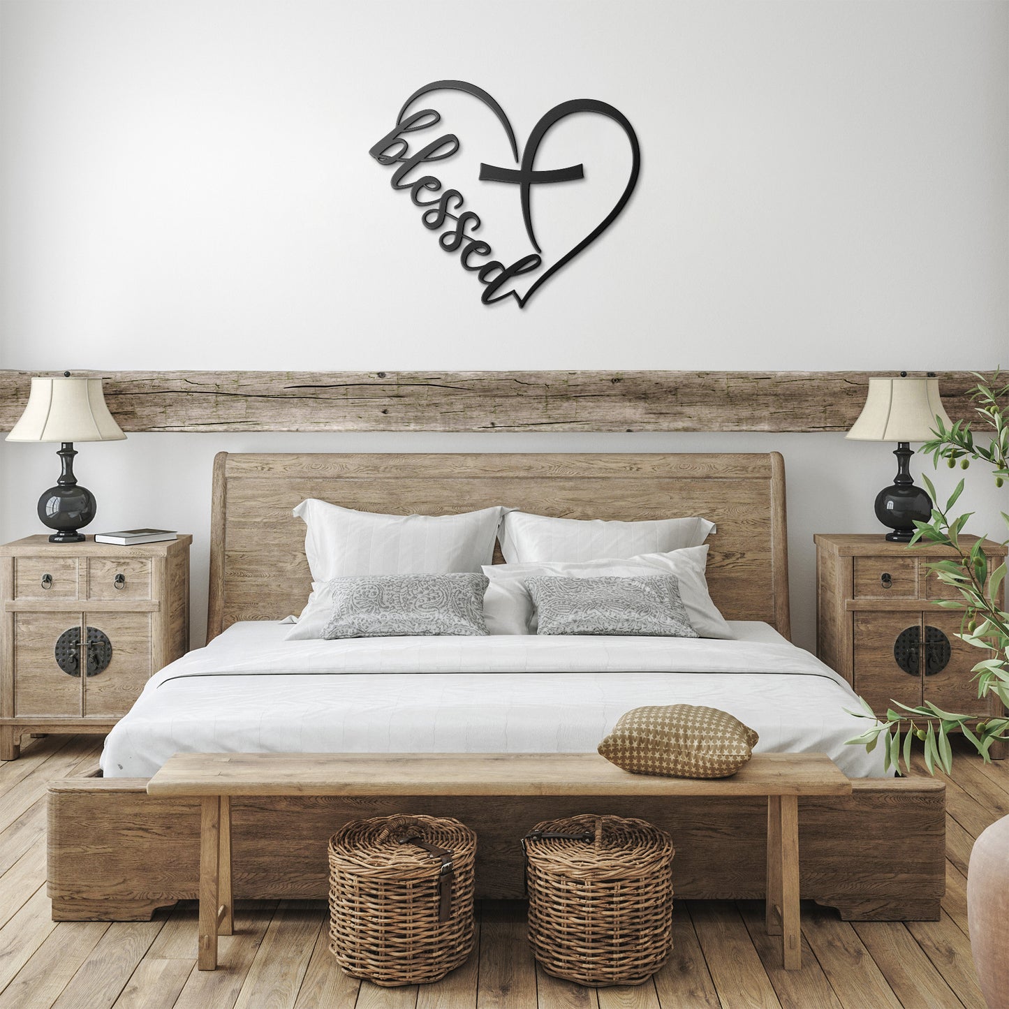 Heart Cross Metal Wall Art, Blessed Metal Word Art, Indoor Outdoor Blessed Metal Sign, Housewarming Gift, Rustic Metal Wall Art, Word Art