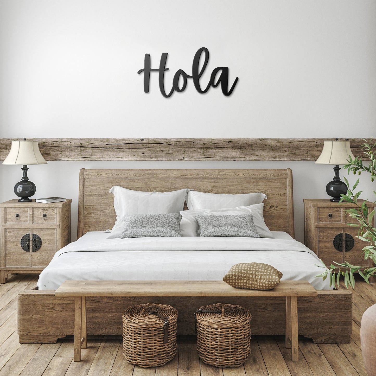 Hola Spanish Metal Wall Art, Metal Words, Front Door & Living room Wall Art, Housewarming Gift, Rustic Metal Wall Art