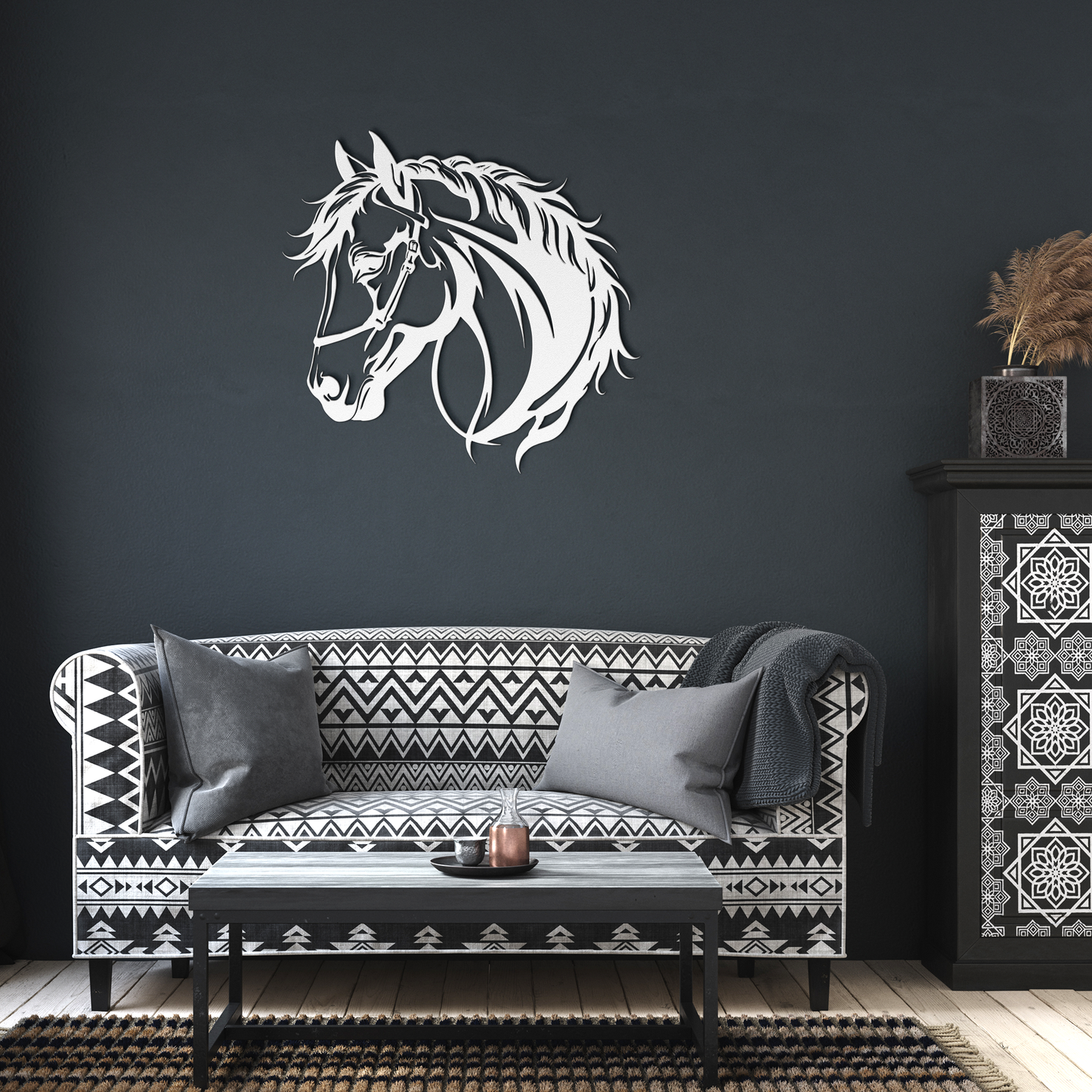 Horse_Head_Metal_Sign_Western_Decor_Ho_White_Dark_Living_Room_Mockup.png
