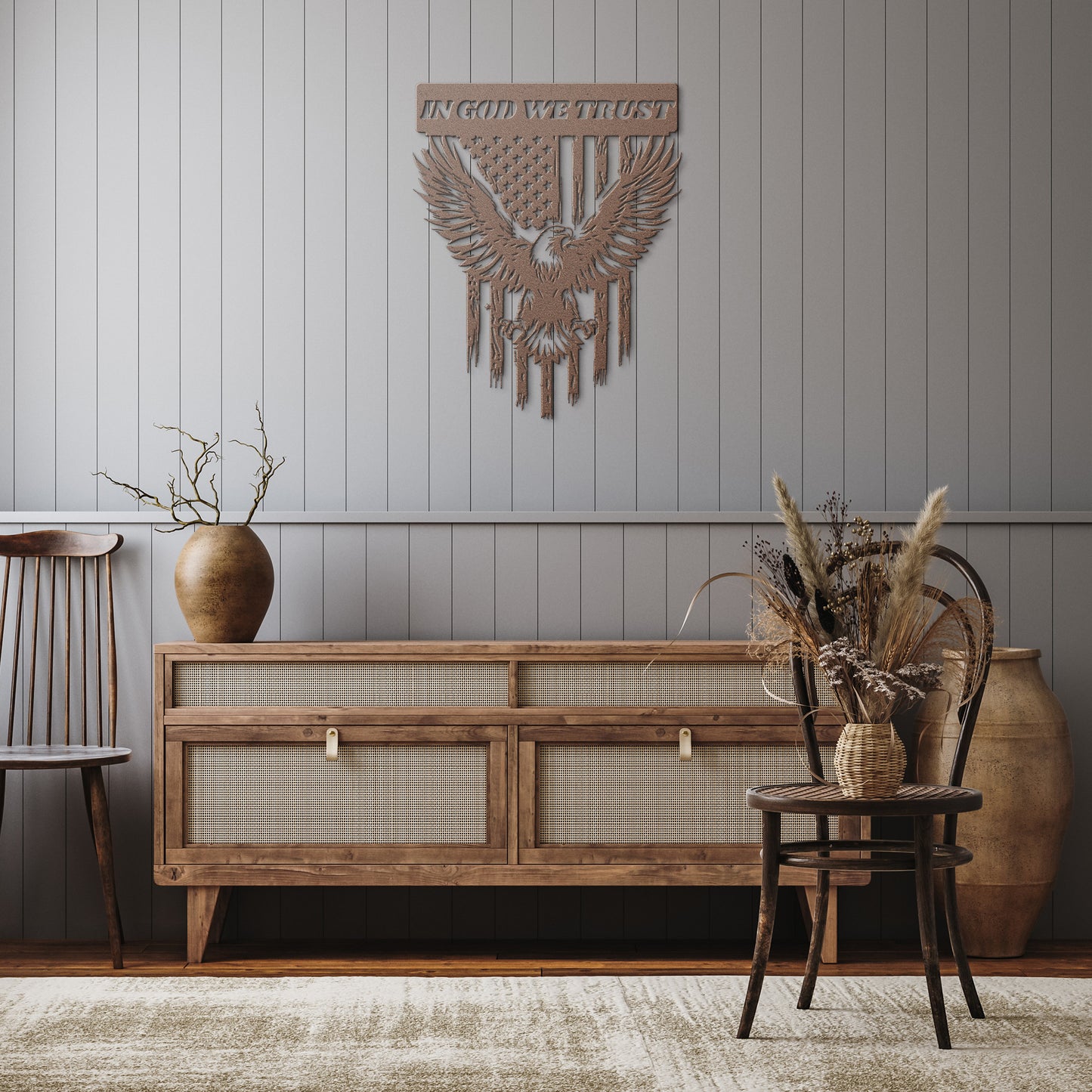 IN GOD WE TRUST AMERICAN EAGLE, USA FLAG, VETERAN GIFT, PATRIOTIC GIFT, FAITH INSPIRED METAL SIGN