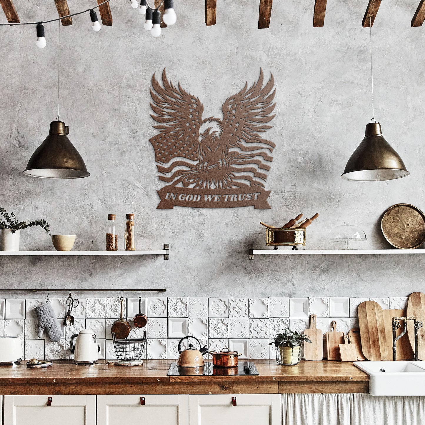 IN GOD WE TRUST AMERICAN EAGLE, USA FLAG, VETERAN GIFT, PATRIOTIC GIFT, FAITH INSPIRED METAL SIGN