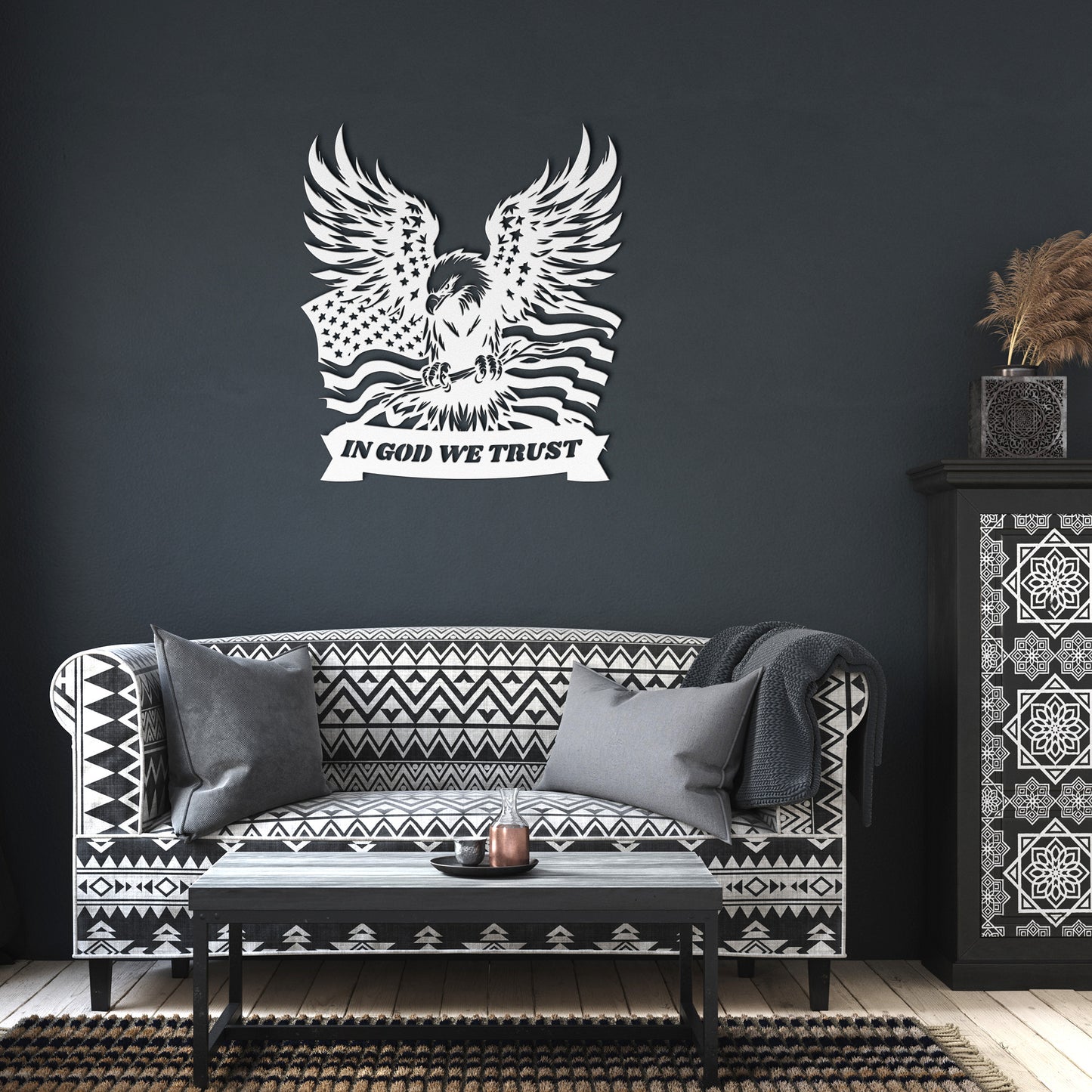 IN GOD WE TRUST AMERICAN EAGLE, USA FLAG, VETERAN GIFT, PATRIOTIC GIFT, FAITH INSPIRED METAL SIGN