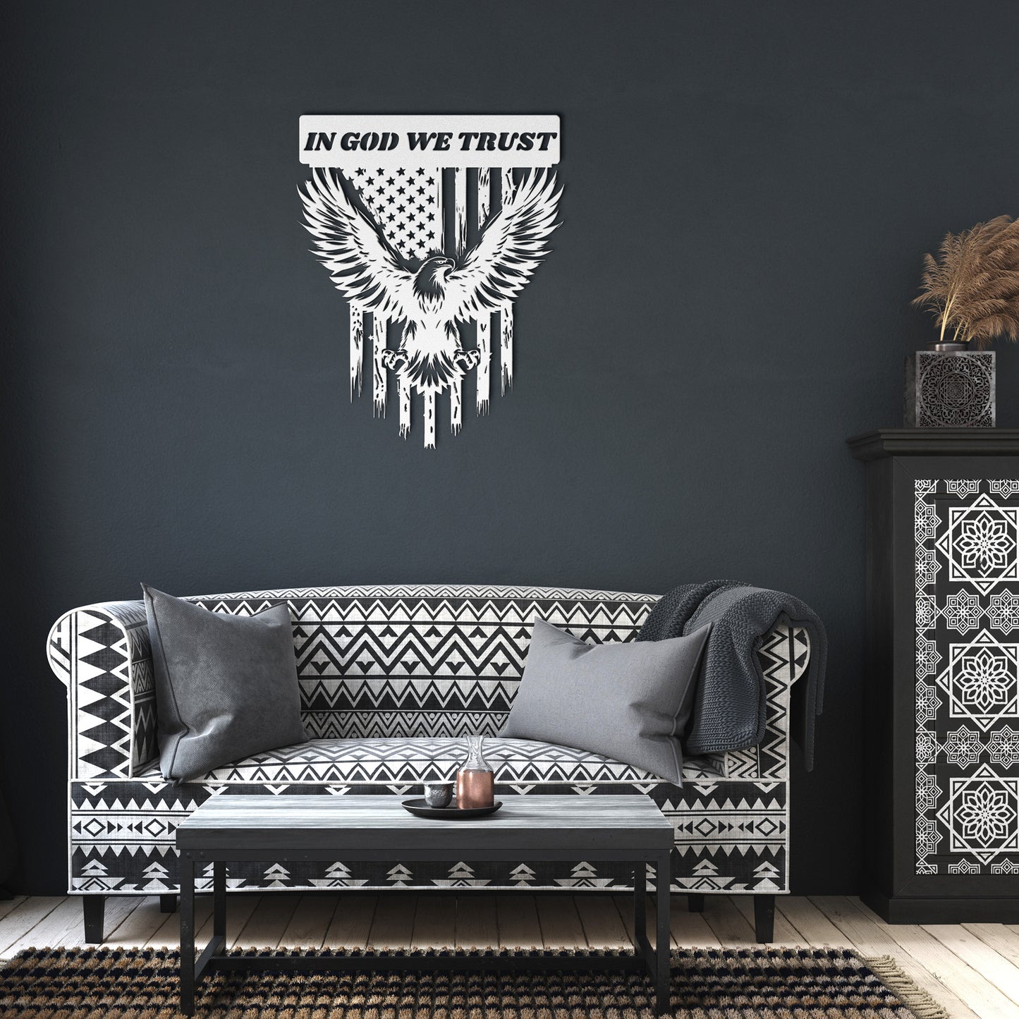 IN GOD WE TRUST AMERICAN EAGLE, USA FLAG, VETERAN GIFT, PATRIOTIC GIFT, FAITH INSPIRED METAL SIGN