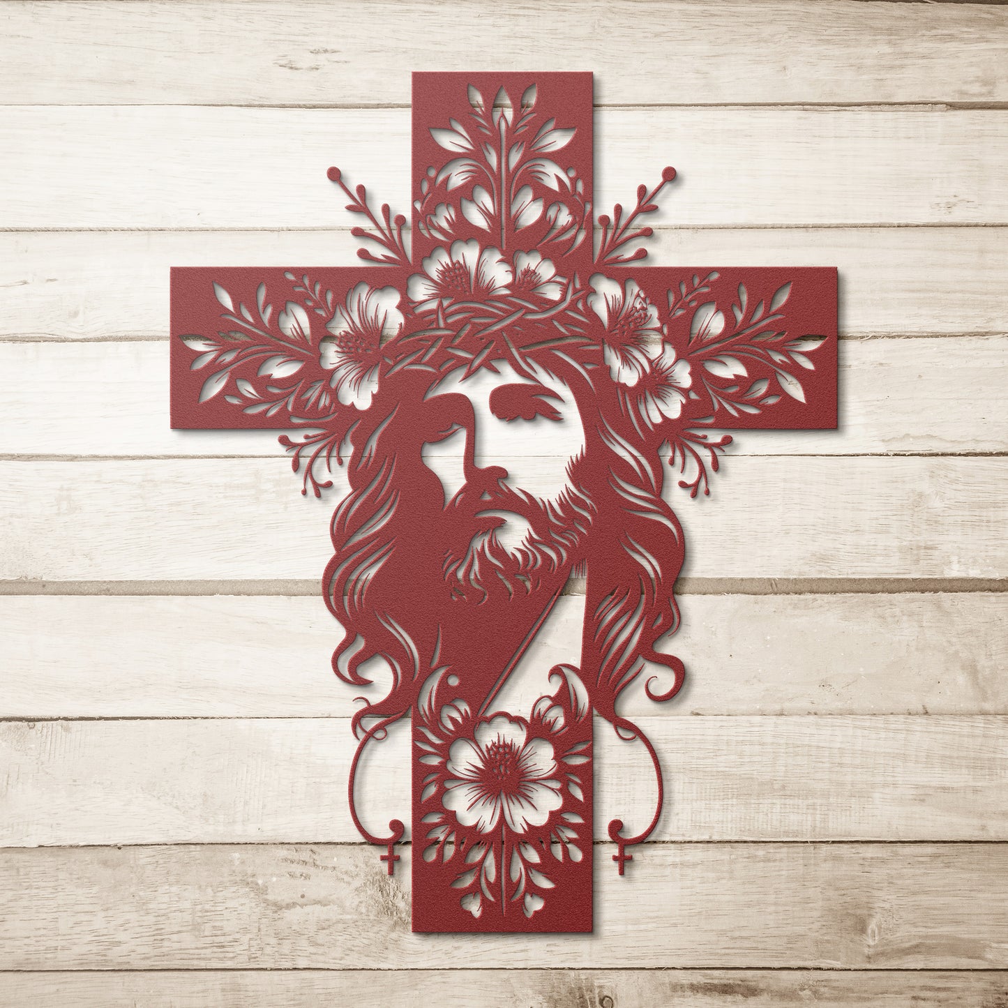 Jesus Floral Cross Sign, Jesus Metal Wall Art, Christian Decor, Christmas Gift, Living Room HouseWarming Sign,