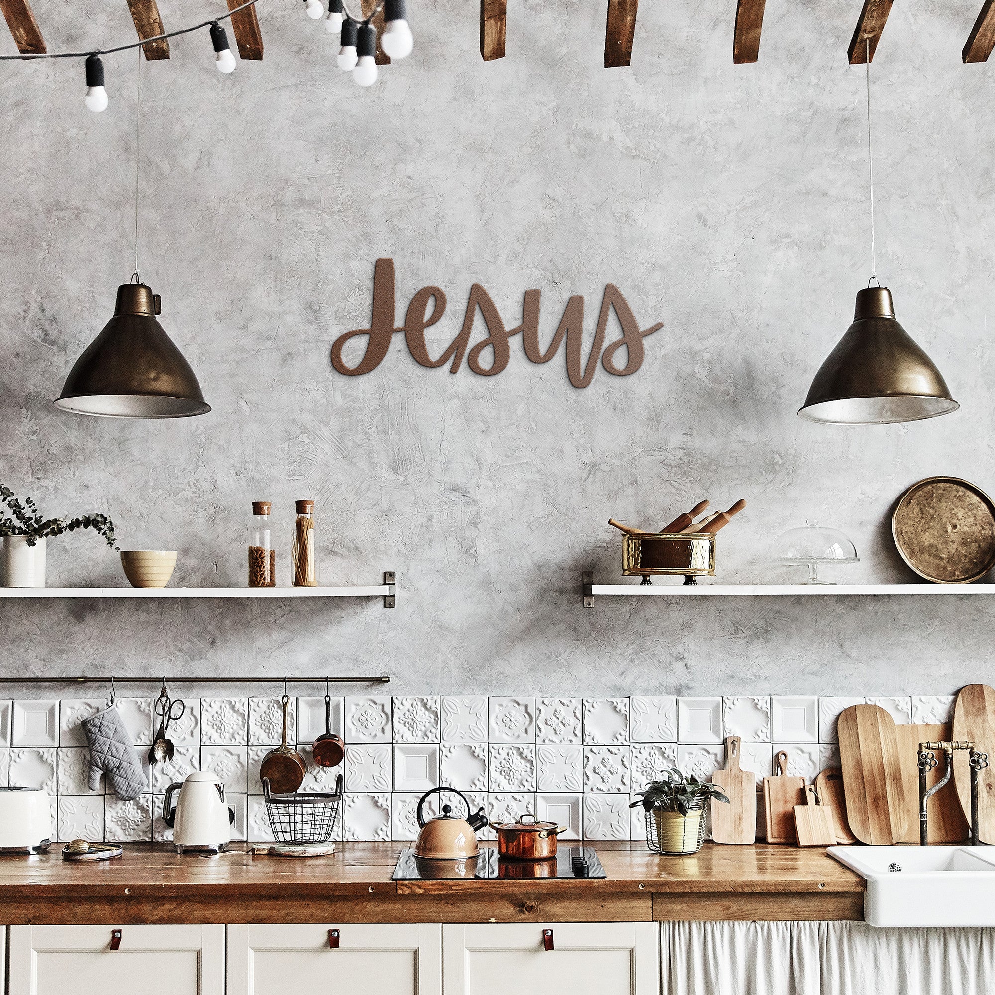 Jesus Metal Word Wall Art, Christian Decor, Metal Words, Front