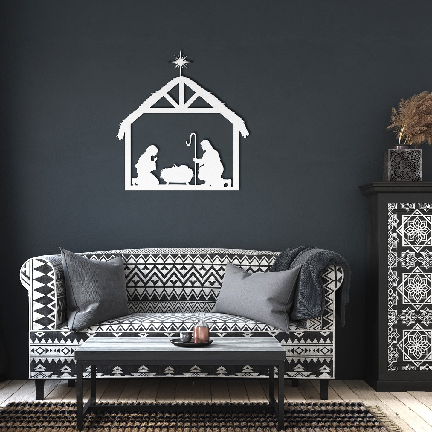 Jesus Nativity scene, Xmas Jesus, Christian Sign, Metal Wall Art, Housewarming Gift,