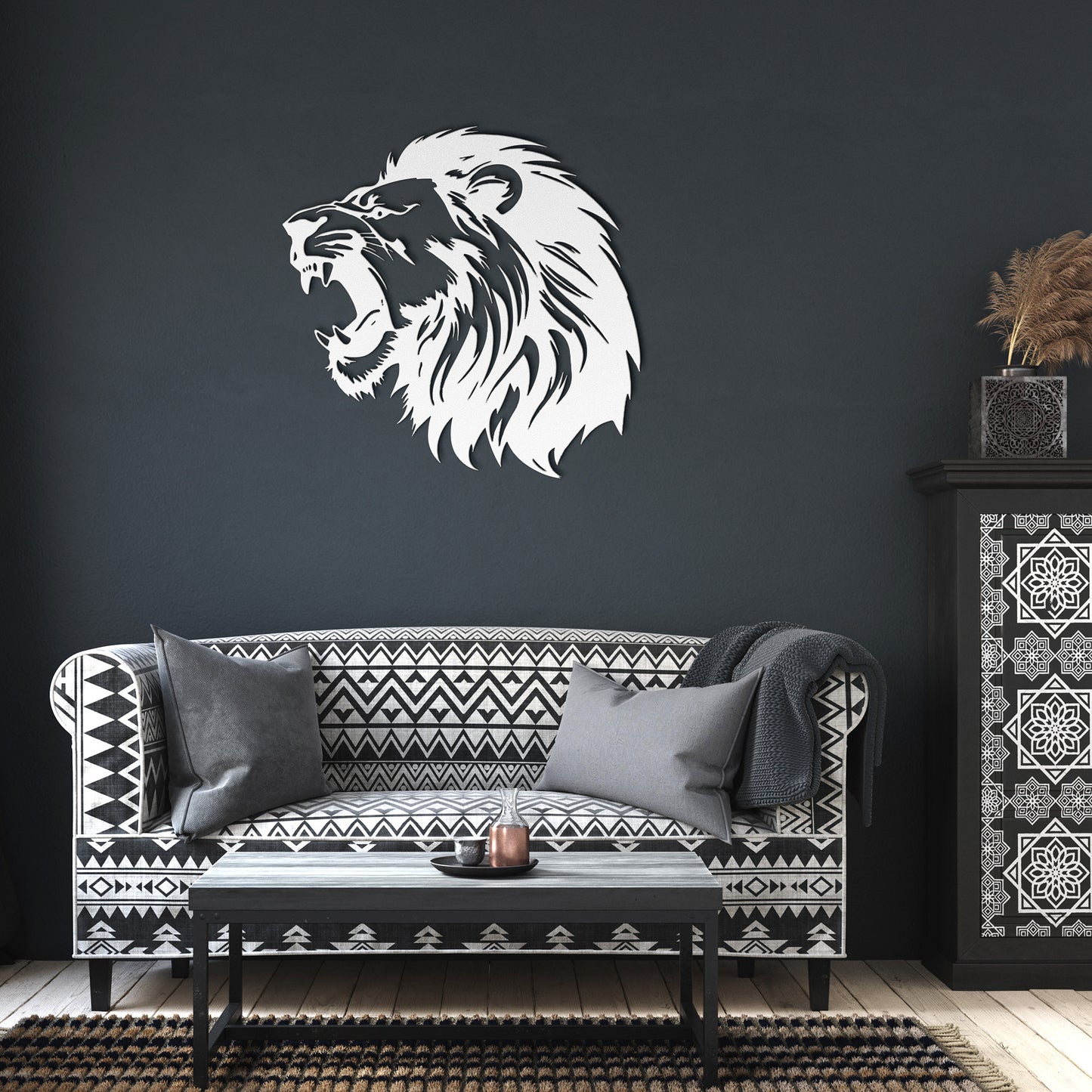 Lion Head Silhouette Metal Artwork, Metal Wall Hangings, Office Wall Art, Animal Wall decor, King of the Jungle