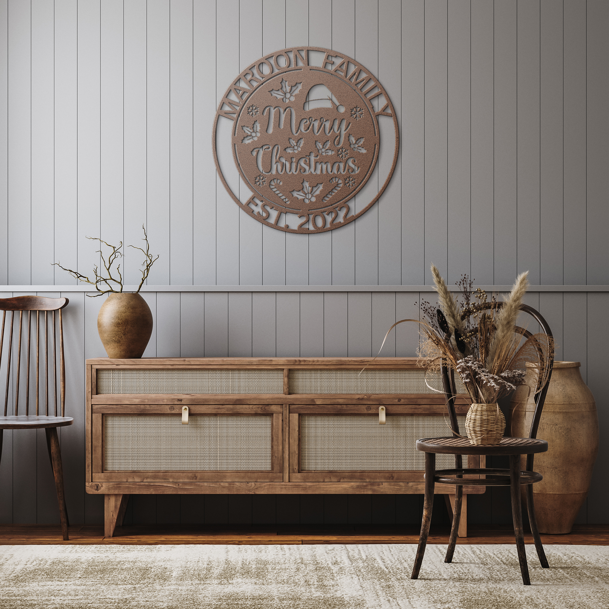 Merry_Christmas_Family_Name_Metal_Sign_Copper_Rustic_Hallway_Mockup.png_15694290