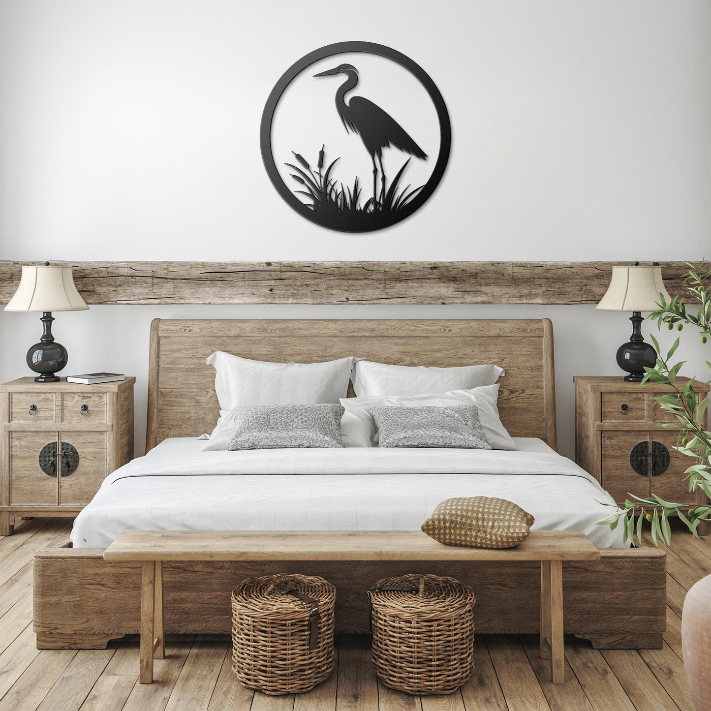 Metal Bird Sign, Blue Heron and Water Metal Wall Sign - Lake House Sign - Heron Art