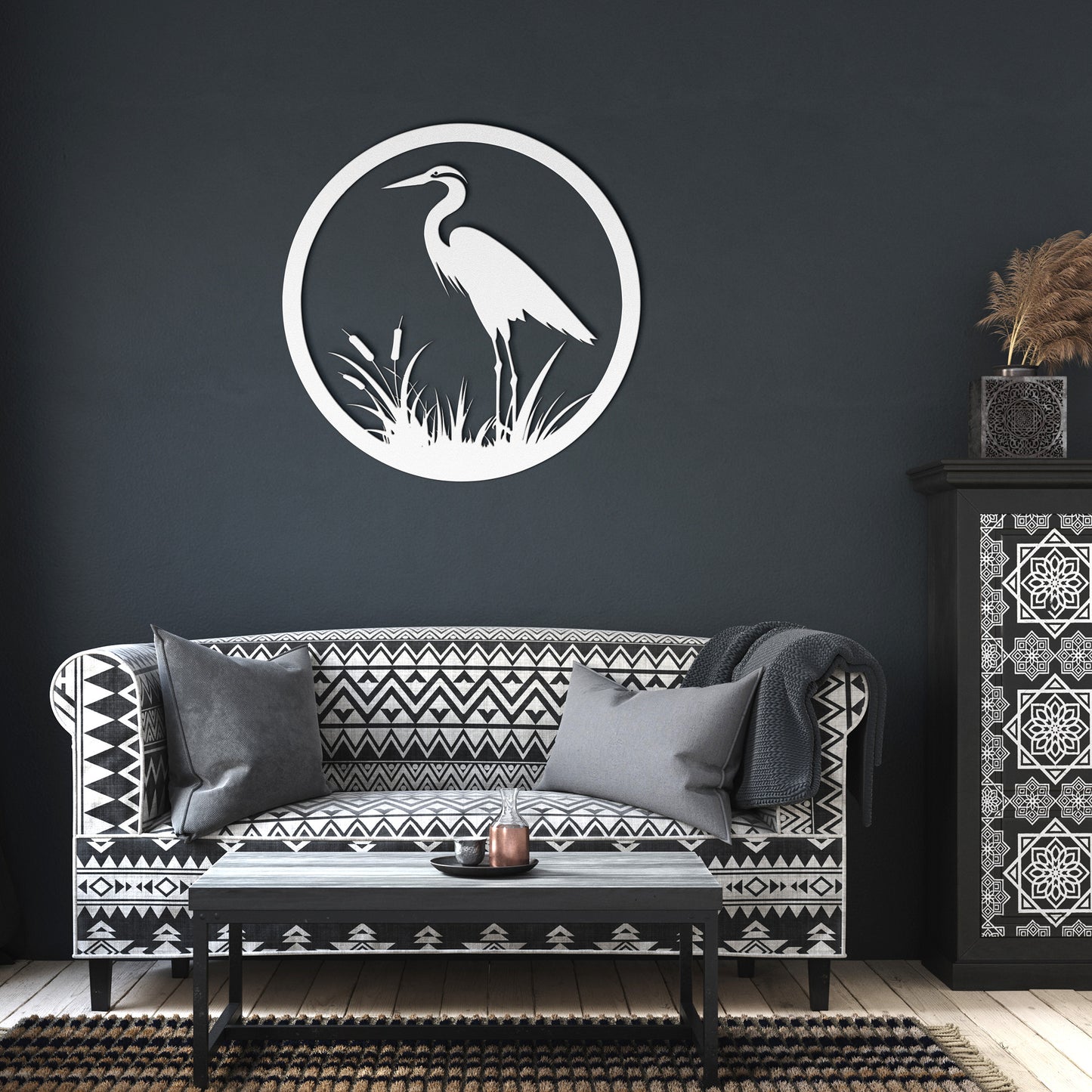 Metal Bird Sign, Blue Heron and Water Metal Wall Sign - Lake House Sign - Heron Art