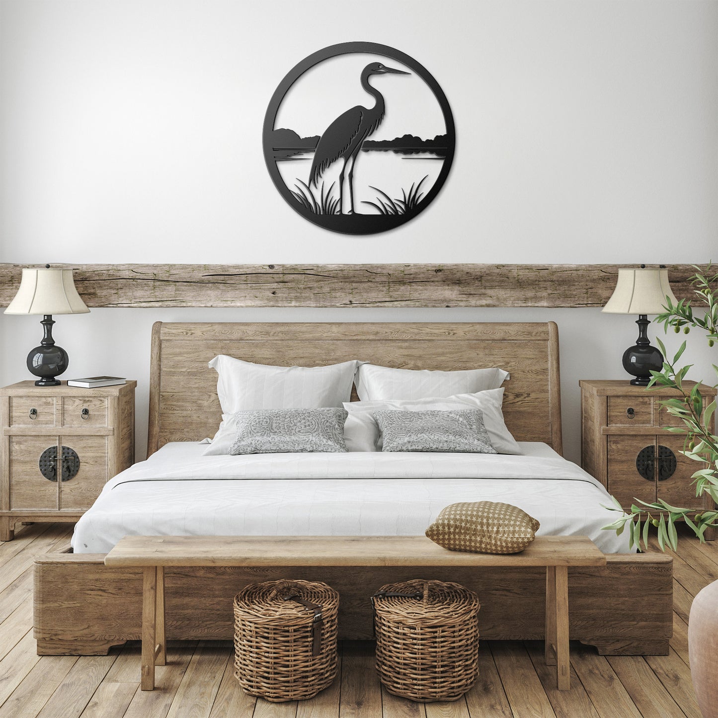 Metal Bird Sign Blue Heron and Water Metal Wall Sign - Lake House Sign - Heron Art