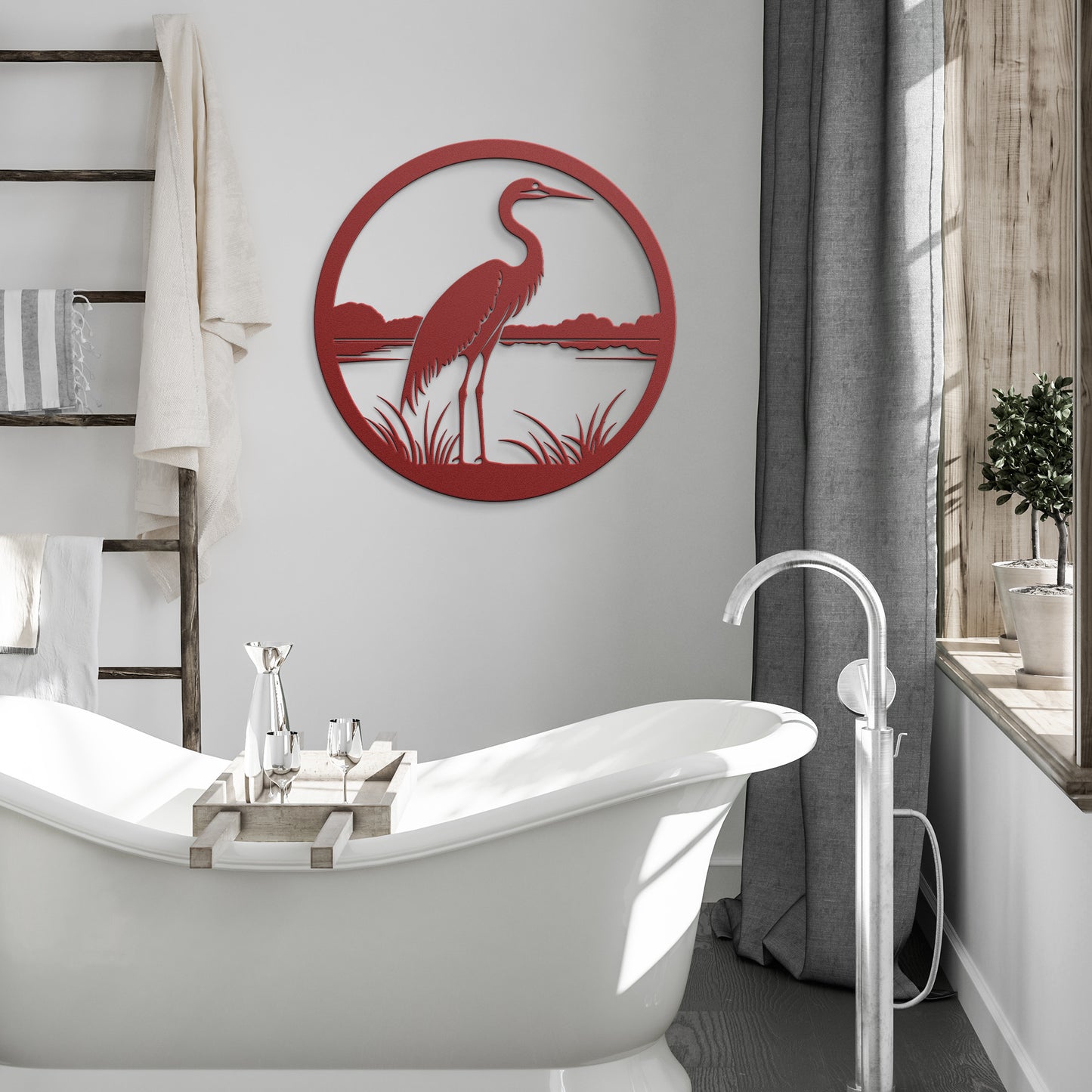 Metal Bird Sign Blue Heron and Water Metal Wall Sign - Lake House Sign - Heron Art